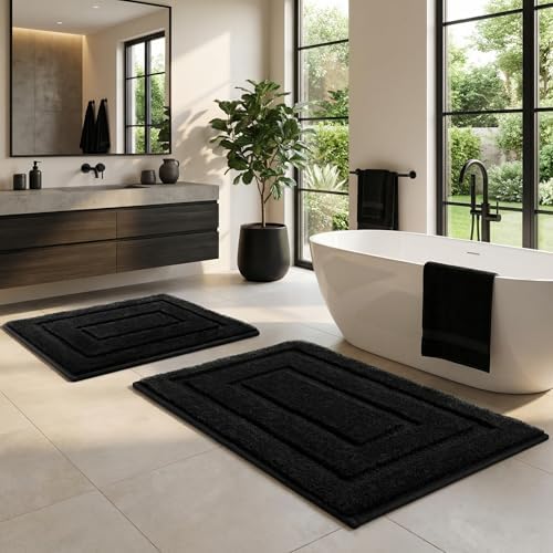 GRANNY SAYS Black Bathroom Rugs Set 2 Piece, Soft Microfiber Bath Mats by GRANNYSAYS