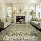 Olive Rug 9x12 Washable Boho Vintage Soft Large Carpet by BILEEHOME