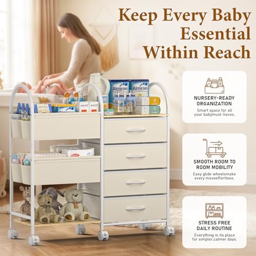 Baby Organizer and Storage Cart, 4-Tier Rolling Utility Cart - Image 3