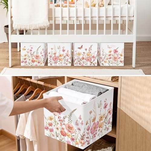 11.8" Wild Flower Storage Cube Organizer Set 3Pcs Clothes Storage Basket Bin - Image 4