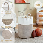 Artfeel Laundry Basket, Woven Cotton Rope Laundry Hamper, 60L Versatile Storage - Image 2