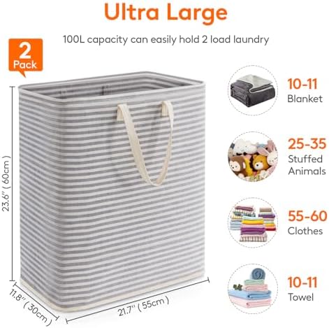 Lifewit 100L Large Laundry Baskets, 2 Pack, Reinforced Handles - Image 4