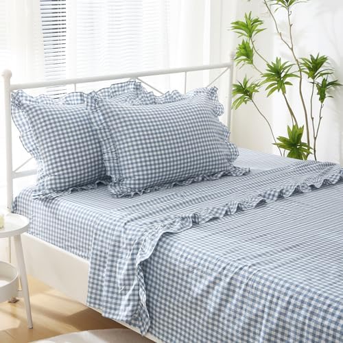 2 Pack Dust Blue Gingham Ruffle Standard Pillow Shams 20"x26" - Image 2