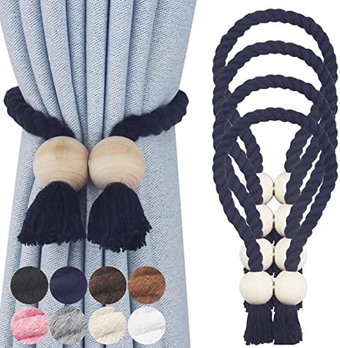 4 Pack Magnetic Curtain Tiebacks Cotton Hand Woven Tie Back Decorative Rope by CurtianTiebacks