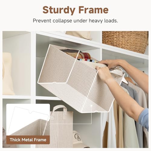 StorageWorks Fabric Storage Bins, Khaki and Beige Stripes - Image 5