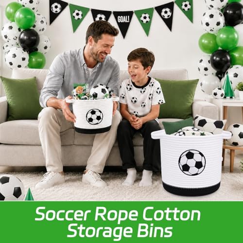 Large Soccer Woven Laundry Basket Hamper-Cotton Rope Storage Basket - Image 5