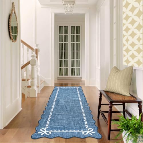 GarveeHome Scalloped Hallway Runner Rug 2.5x10 Non Slip Dark Blue Rugs - Image 4