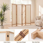 Wood Room Divider Panel with Linen Fabric, Boho Folding Privacy Screen 67" - Image 2