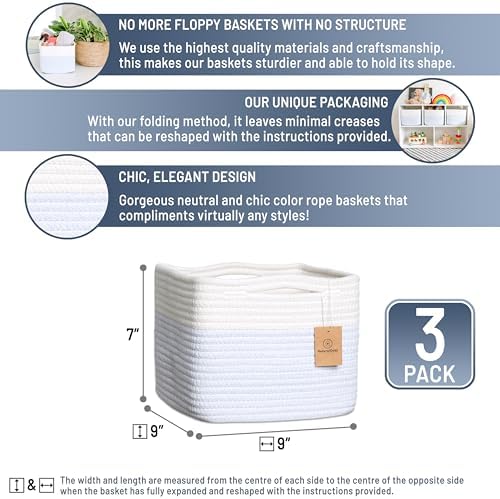 NaturalCozy Storage Cubes 9”x9”x7”Cotton Rope Woven Baskets - Image 2