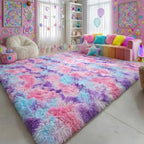 Amdrebio Pink Blue Purple Large Shag Rug 8x10 by Amdrebio