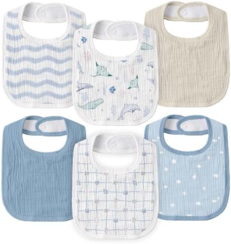 Muslin Bibs for Baby Boy, Adjustable Fit for Drooling and Teething Toddler by GLLQUENBABY