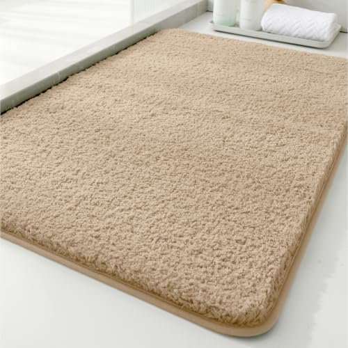 Polyester Bathroom Rug 20"x32" Light Brown, Non-Slip Soft Bath Mat by Kildoss