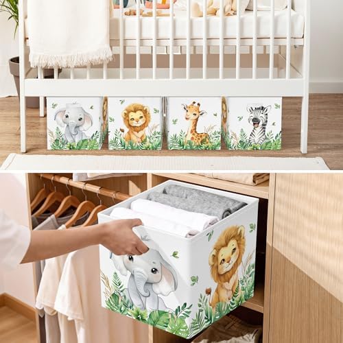 11.8" Jungle Animals Cube Storage Organizer Set 3Pcs Lion Giraffe Elephant Cube - Image 4