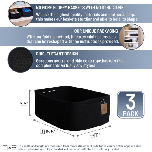 Woven Rope Baskets for Organizing, 3 Pack, 15.5 x 11 x 5.5" Storage Bins - Image 2