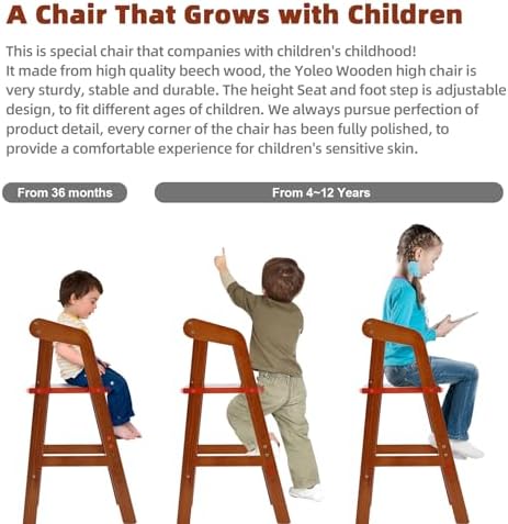Wooden High Chair for Toddlers, Adjustable Dining Feeding Chair - Image 2