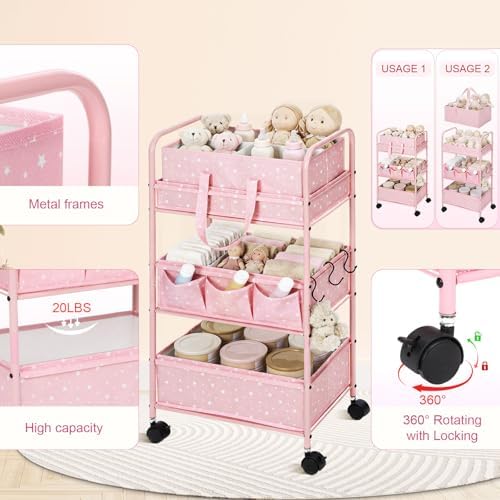 Yookeer 2in1 Baby Diaper Caddy Organizer Cart 3 Tier Large Capacity Metal - Image 3