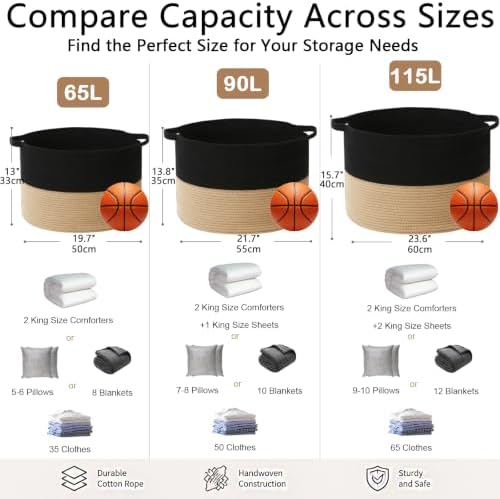 115L Extra Large Blanket Basket, Woven Laundry Basket-Black&Camel - Image 2