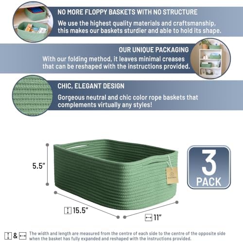 Woven Rope Baskets for Organizing, 3 Pack, 15.5 x 11 x 5.5" Storage Bins - Image 2