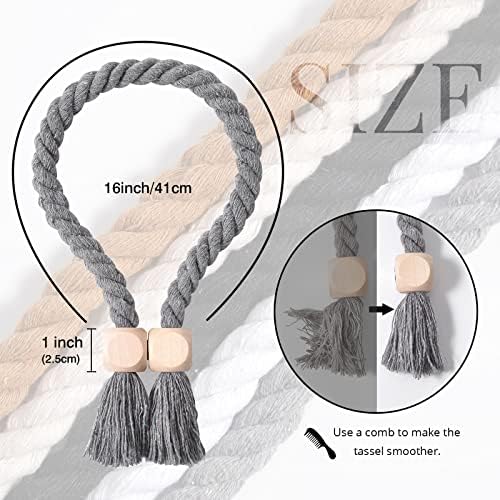 NICEEC 4 Pack Wooden Cube Magnetic Curtain Tiebacks Boho Home Decor Drape Tie - Image 4