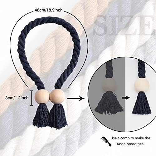 NICEEC 4 Pack Wooden Ball Magnetic Curtain Tiebacks Boho Home Decor Drape Tie - Image 4