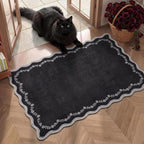 GarveeHome Scalloped Entryway Rug 2x3 Black Washable Front Door Entry Rug by GarveeHome