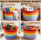 65L Large Blanket Basket, Rope Woven Laundry Basket-Rainbow - Image 6