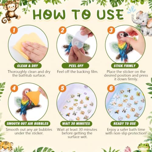 Fullhawl 30 Pcs Safari Animal Non Slip Shower Stickers, Kids Bathtub Safety - Image 3