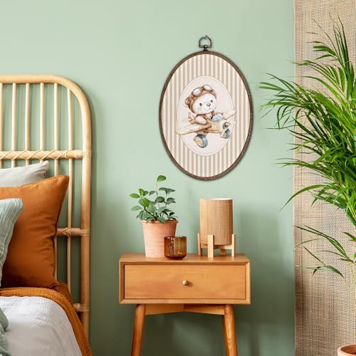 FLAWAFLOMA Vintage Bear Nursery Oval Wall Art Decor, Kids Room Canvas Wall Art - Image 3