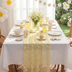 4 Pcs Yellow Daisy Table Runner 29x70 Inch, Lace - Image 4