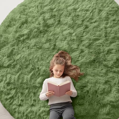 OLANLY Green Round Rugs for Bedroom by OLANLY