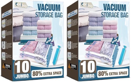 10 Jumbo Vacuum Storage Bags for Bedding, Vacuum Seal Bags for Clothing by HIBAG