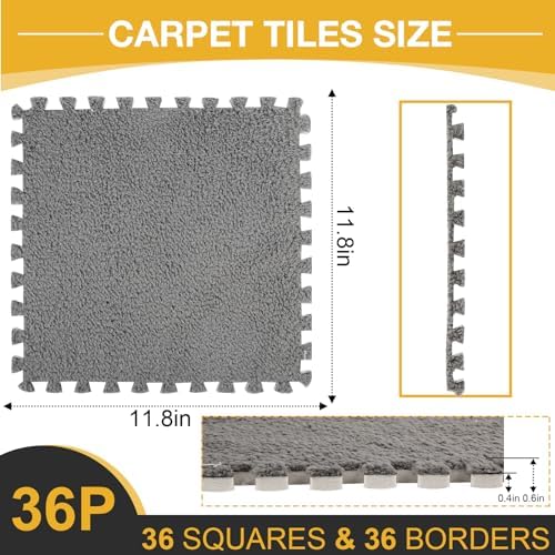 ZENOWICK 36 Pcs Plush Interlocking Carpet Tiles, Puzzle Play Mats - Image 3