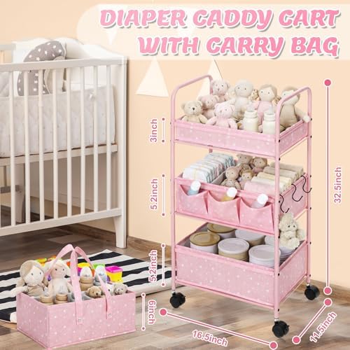 Yookeer 2in1 Baby Diaper Caddy Organizer Cart 3 Tier Large Capacity Metal - Image 2