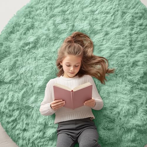 OLANLY Mint Green Round Rugs for Bedroom by OLANLY