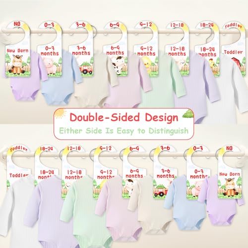 Baby Closet Dividers 8PCS, Farm Animal Theme Wooden Double-Sided Clothes Size - Image 2