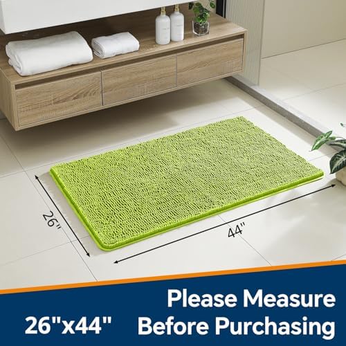 Chenille Bathroom Rug 26"x44" Lime Green, Non-Slip Plush Bath Mat - Image 2