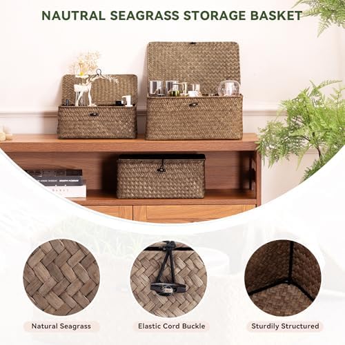 Nonam Small Wicker Basket with Lid, Seagrass Shelf Storage Basket - Image 6