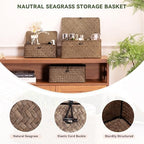 Nonam Small Wicker Basket with Lid, Seagrass Shelf Storage Basket - Image 6