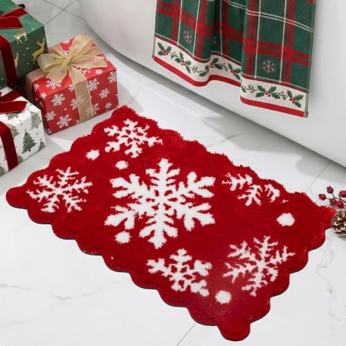 ORTIGIA 20x32 Merry Christmas Snow Bath Mat by ORTIGIA