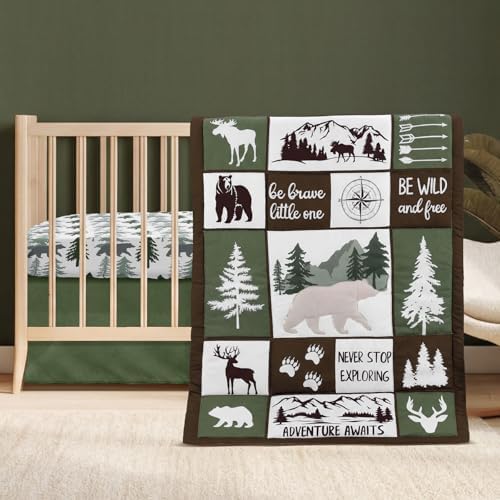 Hahafelt 3 Piece Patchwork Woodland Bear Elk Crib Bedding Set by Hahafelt