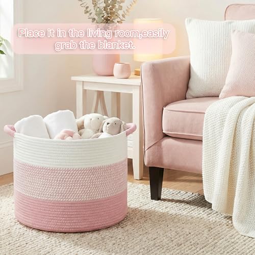 Artfeel 100L Large Cotton Rope Basket, Decorative Woven Blanket Storage - Image 4