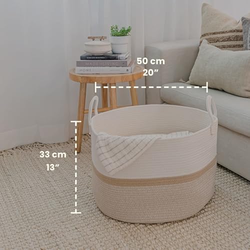 OrganiHaus Round Toy Basket & Blanket Basket, Cotton Rope 20x13" - Image 2