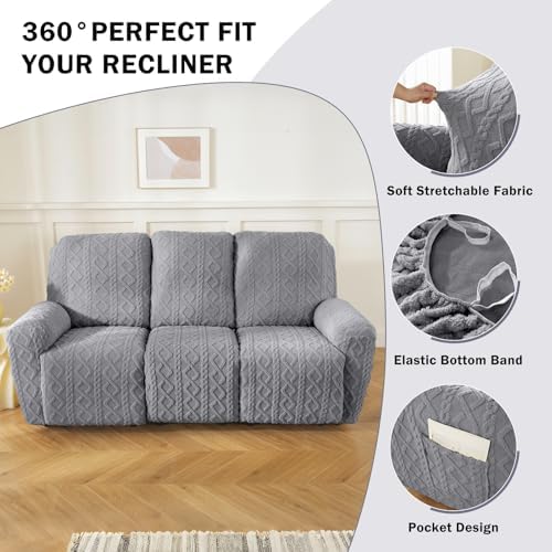 vctops 8 Pieces Geometric Jacquard Plush Recliner Sofa Covers Soft Fuzzy Fluffy - Image 4