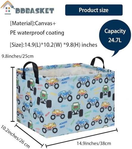 Rectangular Monster Truck Baskets Kids Gift Bins Empty Baby Basket - Image 6