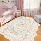 Scalloped Floral Rug 6x9, Neutral Beige Washable Non Slip Area Rug by Dadasgk