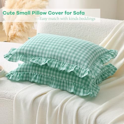 2 Pack Spa Blue Gingham Lumbar Throw Pillow Shams 12''x20'' - Image 4