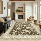 9 x 12 Rug Washable Peony Flower Pattern Brown Large Rugs by BILEEHOME