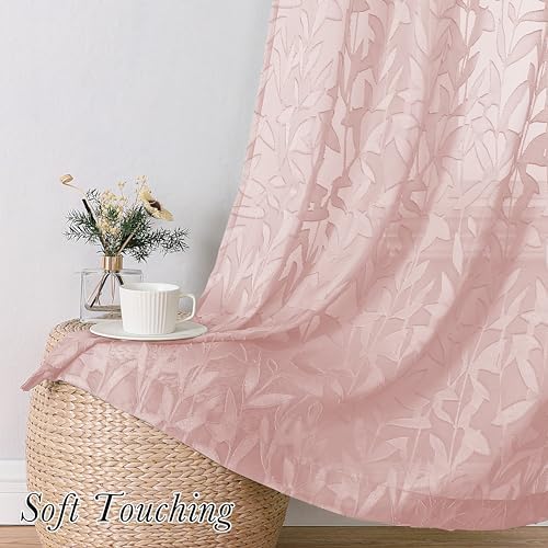 Lecloud Leia Clip Blush Pink Sheer Curtains 84 Inch Length 2 Panels, Jacquard - Image 3