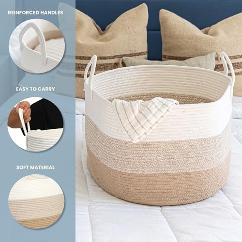 OrganiHaus Round Toy Basket & Blanket Basket, Cotton Rope 20x13" - Image 3