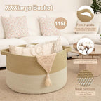 OIAHOMY 115L Extra Large Blanket Basket Living Room Laundry Basket Jute - Image 4